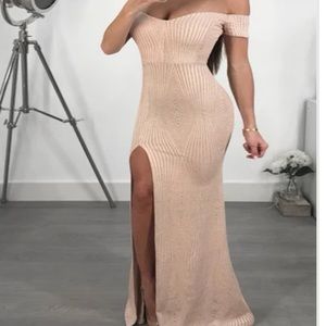 Peach gown from The Boutique. Worn once to a wedding while 6 months pregnant.